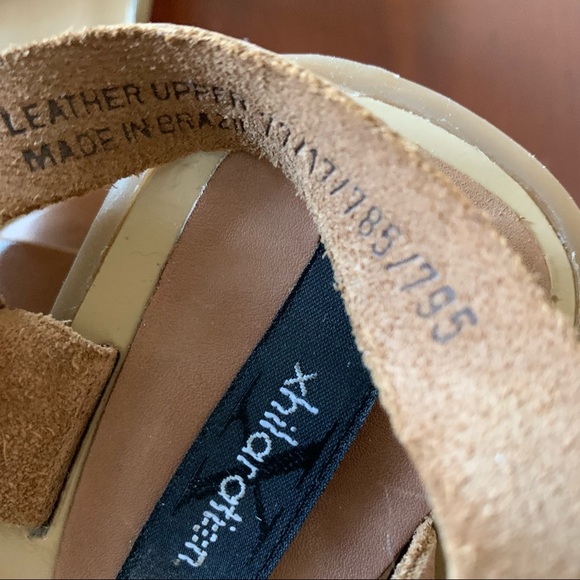 Leather Block Heel Sandals Camel Tan Beige Strappy Sandal Brazil size 38, us7 - Picture 11 of 12